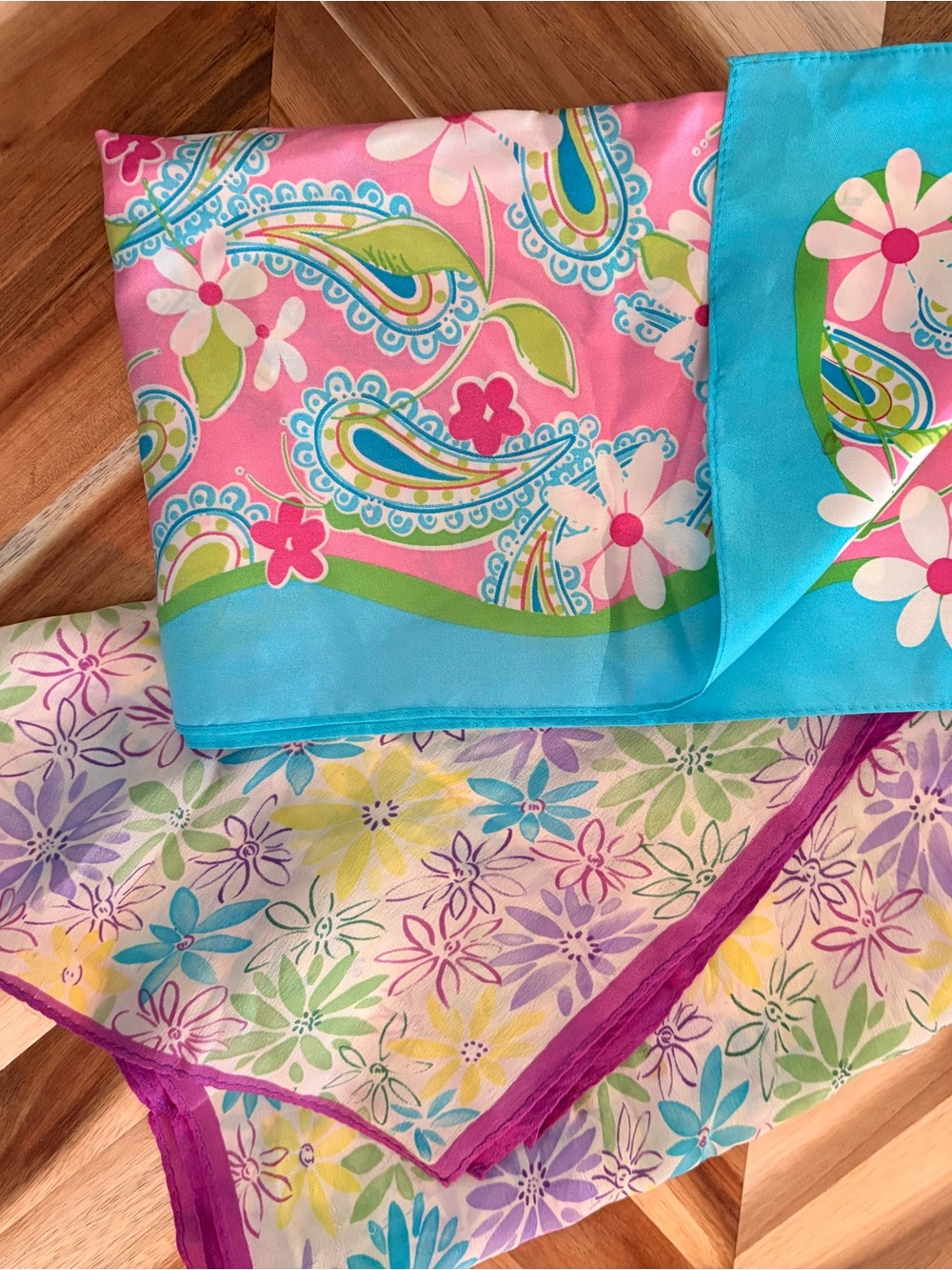 Vintage SILK Scarf Set - Pink, Turquoise, Lavender